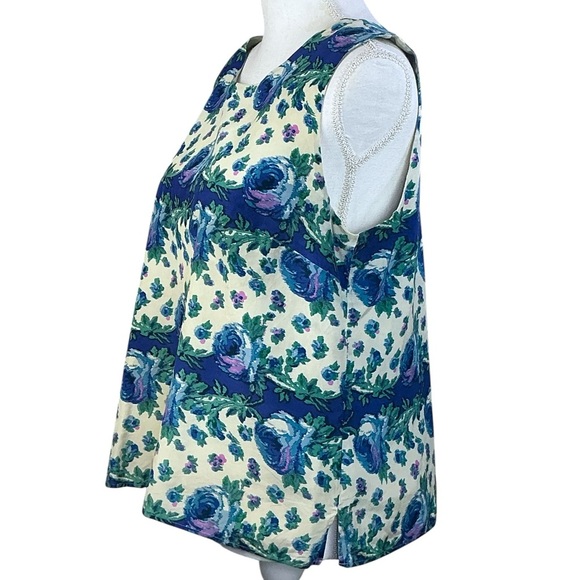 Talbots Boxy Silk and Cotton Tank Top Blue Green Purple Floral Womens Petite 14P - Picture 3 of 16
